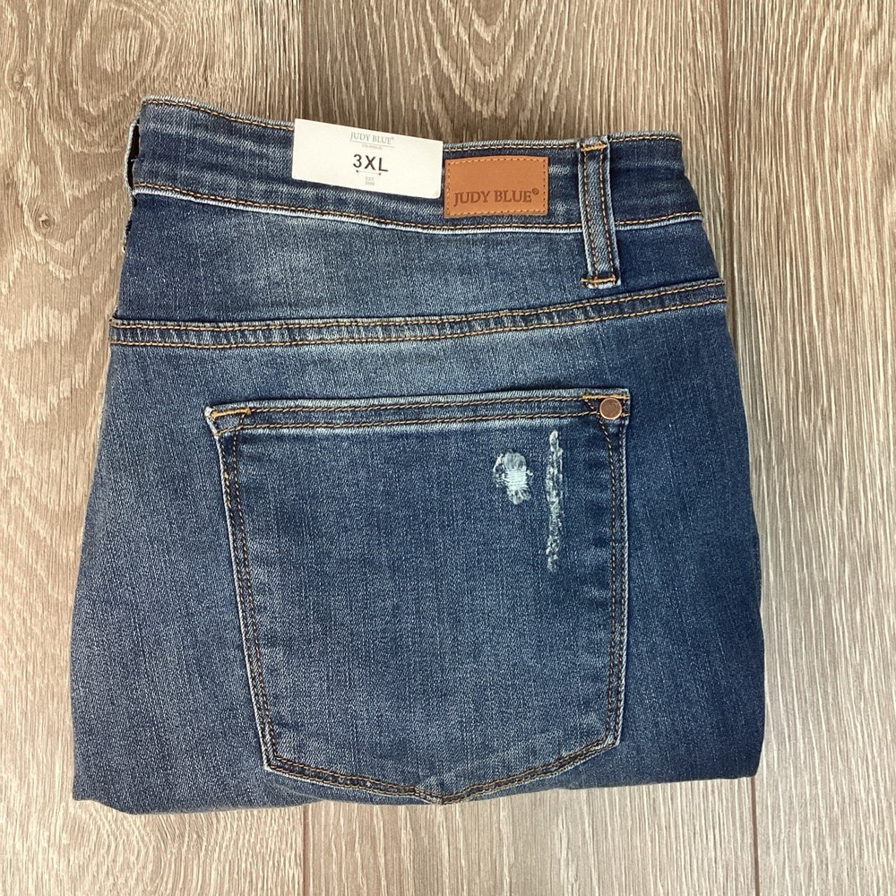 Judy Blue NEW Jeans‎ Women's 3XL Skinny Fit Buffalo Plaid Patch Distressed Denim